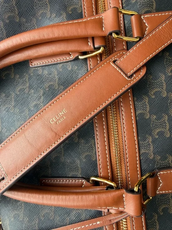 CELINE Black Logo Canvas & Brown Leather Duffel Bag - Picture 10 of 14